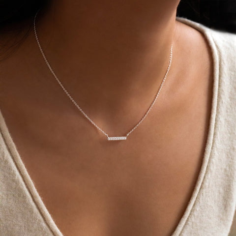 Pave Bar Necklace | Silver