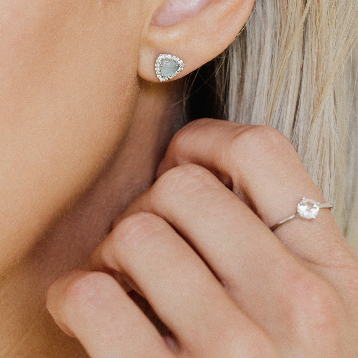 leah alexandra triangle aquamarine sterling silver diamond pave studs